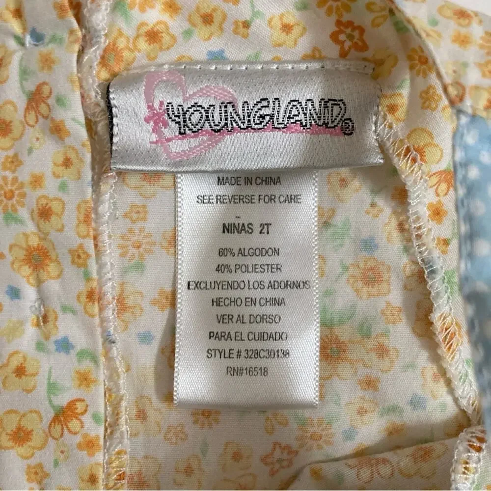 Vintage Youngland Toddler Yellow Prairie Flowers Floral Ruffle Casual Dress 2T